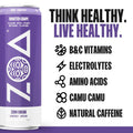 ZOA Zero Sugar Energy Drinks - Frosted Grape | Healthy Energy Formula with Natural Caffeine, Daily Vitamin C, Essential B-Vitamins | Gluten-Free,