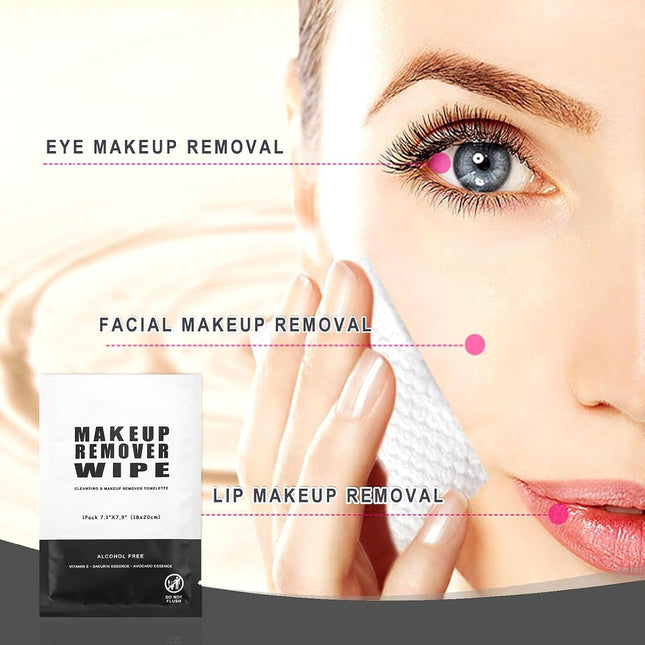 100 Makeup Remover Wipes Bulk Individually Wrapped Makeup Wipes Single Makeup Remover Cloth Facial Cleansing Pads for Mascara Lipstick Oil Dirt