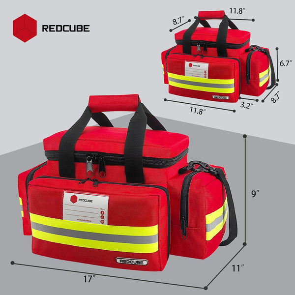 REDCUBE Emergency Bag - First Aid Bags Empty - First Responder Bag for Trauma, Professional Multiple Compartment Kit Carrier For Emergency Medical