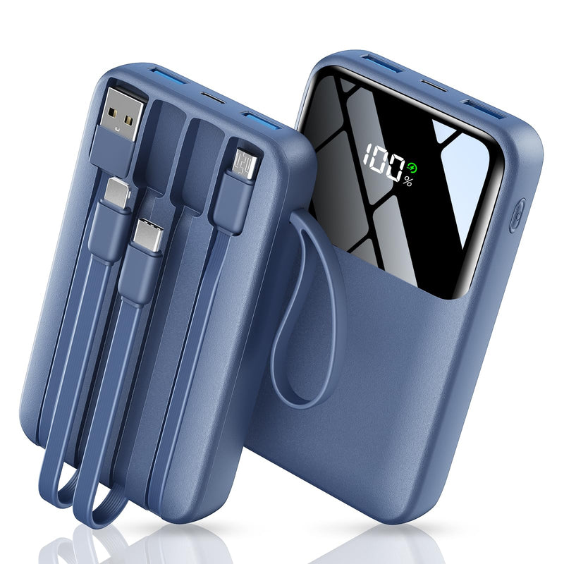 Portable Charger with Built in Cable, 15000mAh Power Bank, 22.5W Fast Charging, 6 Outputs, Slim Travel Essential Battery Pack with LED Display,