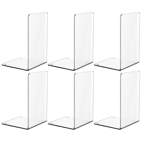 SUOXING 6 PCS Clear Acrylic Book Ends for Shelves Decorative,Invisible Book Stopper with Non-Slip Mats for Heavy Books,Small Acrylic Bookends for
