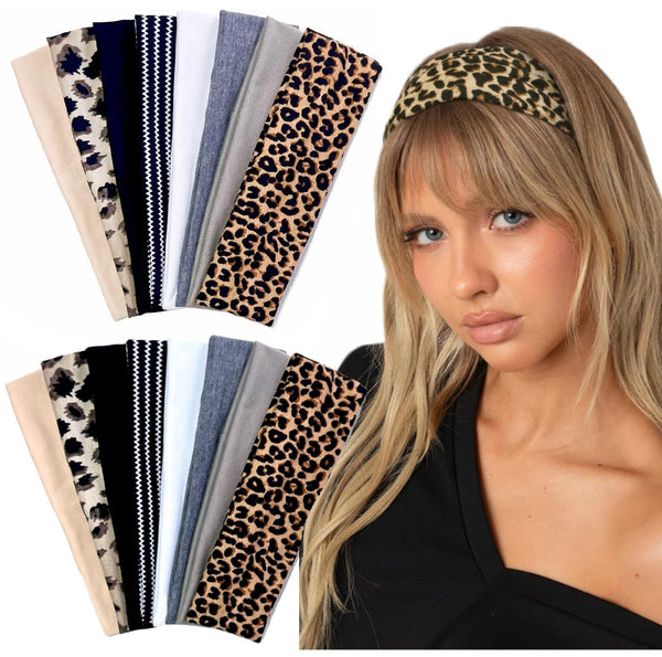 Huachi Headbands for Women Non Slip 16 Pack Trendy Women Headbands Cheetah Print, Elastic Hair Bands Soft Cloth Fabric Fashion Hair Accessories