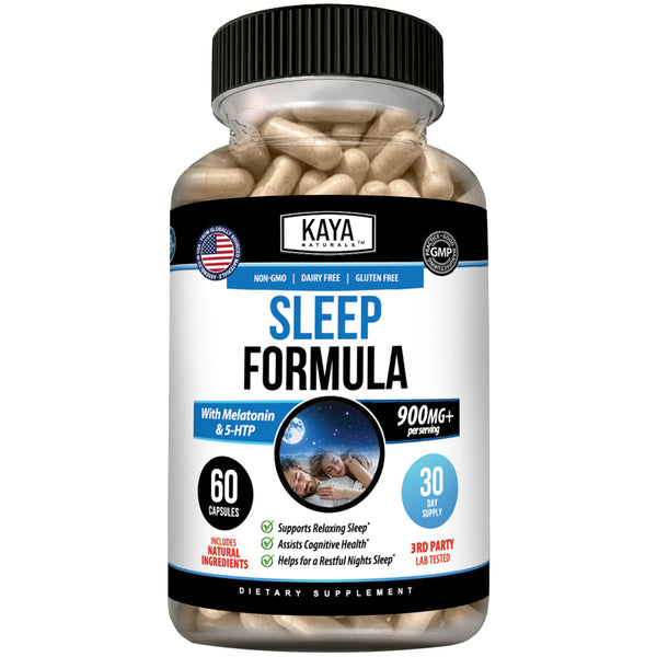 Kaya Naturals - Sleep Support Formula with Melatonin - Aid Support Vitamin Supplement - Sleep Stress and Mood Support - L-Tryptophan, Passion