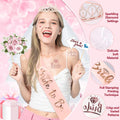 116 Pcs Bachelorette Party Decorations, Bride To Be Decorations include Bride To Be Sash Veil Crown Tattoo Stickers Photo Props Fringe Curtain for