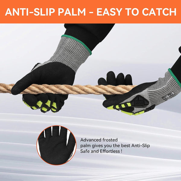2 Pairs Safety Work Gloves,Impact Gloves for Men Women,Cut Resistant Non-Slip Heavy Duty Gloves with Nitrile Grip,Touch Screen Glove with Impact