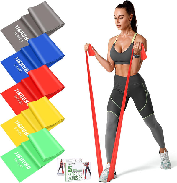 Resistance Bands, 5 Pcs Exercise Bands Elastic Stretch Bands for Fitness Yoga Pilates Stretching Strength Training, Workout Bands for Women and