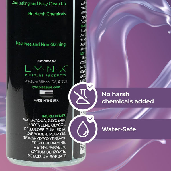 LYNK Water Based Lube 8 oz w/Hand Pump, Long Lasting Easy Clean Gel Lubricant for Privacy Compatible Latex or Silicone Toys, Couples Men or Women