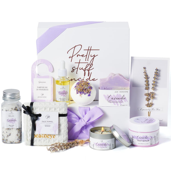 Gifts for Women Spa Lavender Bath Gift Baskets Mothers Day Gifts Relaxing Self Care Gift for Mom Her Sister Wife Auntie Home Bath Kit Care Package