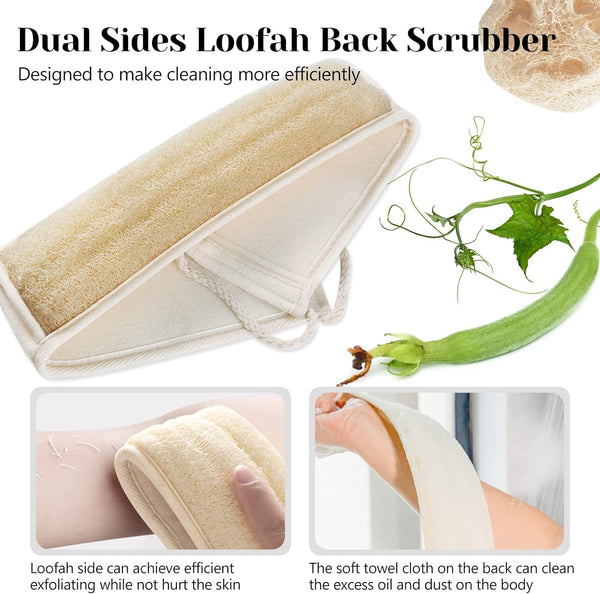 Inmorven Natural Loofah Exfoliating Back Scrubber for Shower Set (40 inch), Loofah for Men Women Sponge Pads & Body Sponge Scrubber, Deep Clean &