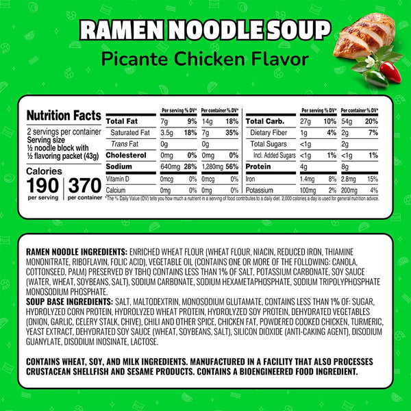 Maruchan Ramen Noodle Soup, Picante Chicken Flavor – Japanese-Style Instant Noodles, Quick & Easy Meal for Students & Busy Families – 3 Oz. (24