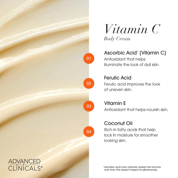 Advanced Clinicals Vitamin C Cream Visibly Brightening Body Lotion | Vitamin C Moisturizer Skin Care Body Cream For Women & Men Helps Visibly