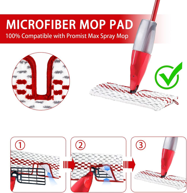 Microfiber Spray Mop Pads Compatible with Promist MAX Reusable Spray Mop Refills