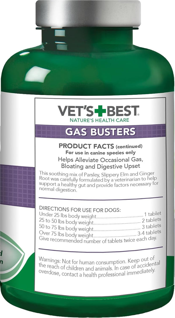 Vet's Best Gas Busters Digestive Support Tablets for Dogs, 90 Count 90 Count (Pack of 1)