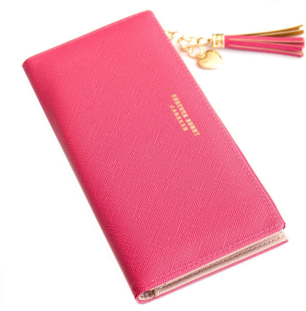 Valentoria Womens Wallet Cute Elegant Long Slim Card Holder Case Minimalist Coin Purse Thin Tassels Zip Clutch Wallets for Girls Ladies L Barbie Pink