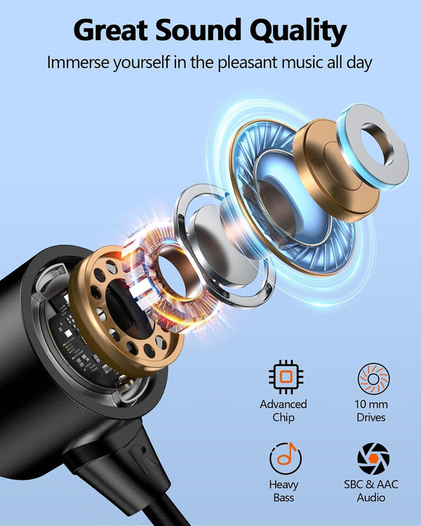 NANAMI Earbuds, Update Bluetooth Wireless Headphones, IPX7 Waterproof, In-Ear Earphones with Mic, Magnetic Neckband, Hifi Stereo Deep Bass Noise