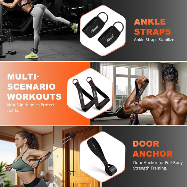 Resistance Bands, Exercise Bands with Handles, Fitness Bands, Workout Bands with Door Anchor and Ankle Straps, for Heavy Resistance Training,