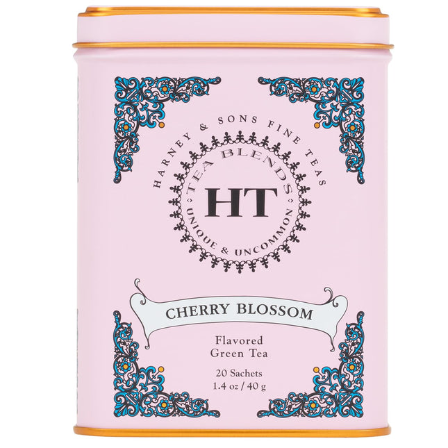 Harney & Sons Caffeinated Blossom Green Tea Tin Sachets Pink 31629, Cherry, 20 C