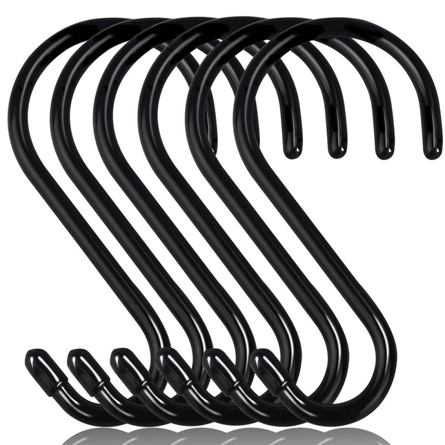 6 Inch Heavy Duty S Hooks, Large S Hook for Hanging Plants, Vinyl Coated S Hook 6 Pack Sturdy Non Slip Black S Hooks for