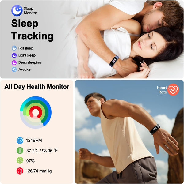 ENGERWALL Fitness Tracker with Step Counter/Calories/Stopwatch, Activity Tracker with Heart Rate Monitor, IP68, Health Tracker with Sleep Tracker,
