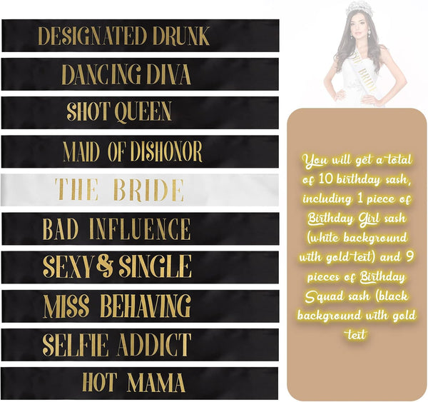 LEIFIDE 10 Pack Bride and Bridesmaid Sash Set Wedding Bachelorette Funny Team Gifts Sash Decorations for Woman Bride Bridesmaid of Honor Party