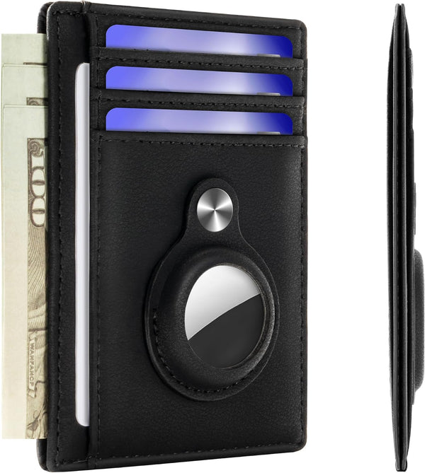 Slim Minimalist Front Pocket Air Tag Wallet, RFID Blocking Card Holder Wallet with Airtag Holder Black