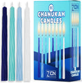 Hanukkah Menorah Candles Box of 44 Multi-Blue with Prayer Card - Spiral Style Quality Wax Chanukah Candles - Fits Most Menorahs – Enough for All 8