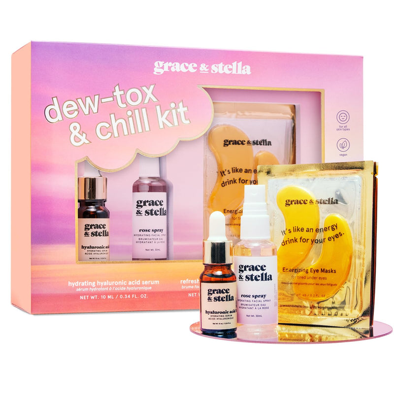 Grace & Stella Award-Winning Mothers Day Gifts for Mom, Birthday Gifts for Women - Travel Essentials with Gold Eye Masks, Hyaluronic Acid Serum &