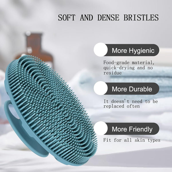 INNERNEED Food-Grade Soft Silicone Body Scrubber Shower Brush, Dark Green | Handheld Cleansing Skin Brush, Gentle Exfoliating and Lather Well,