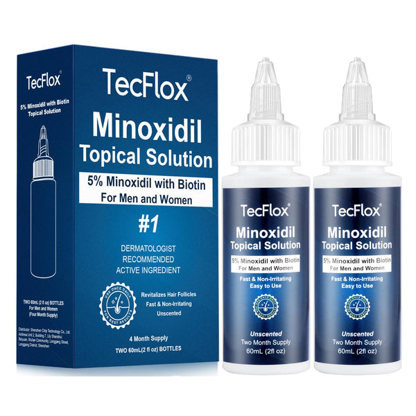 5% Minoxidil for Men & Women Hair with Biotin, Minoxidil for Men Beard,Tecflox Minoxidil Beard Growth Oil, Minoxidil Hair Growth Serum, 2-Pack,