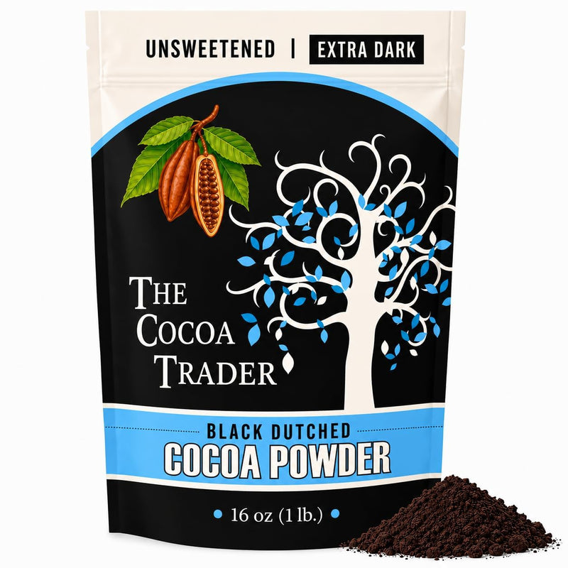 Black Cocoa Powder for Baking - Unsweetened, Extra Dark, 1 Lb | The Cocoa Trader - Dutch Processed, Alkalized - Natural Jet Black Food Coloring