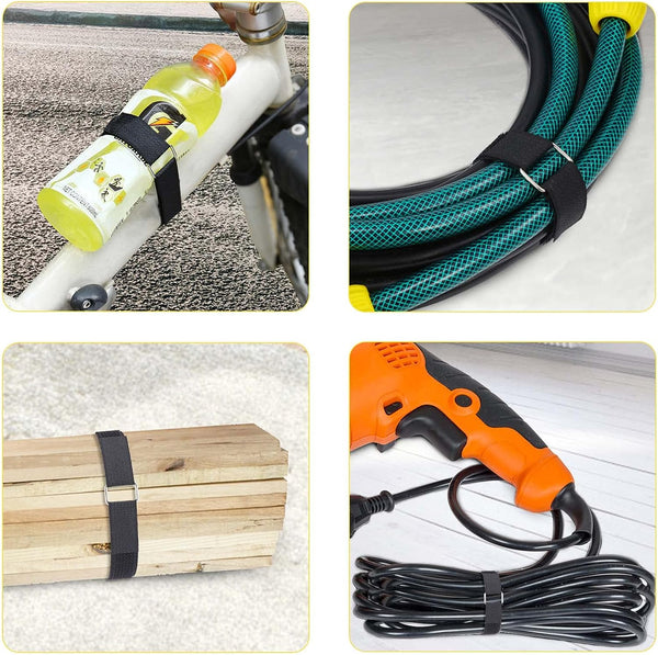 YMCRLUX 1"x32ft Hook and Loop Straps with 50 Metal Buckles, Adjustable Fastening Cable Straps, Cut-to-Length Cinch Strap, Reusable Nylon Securing