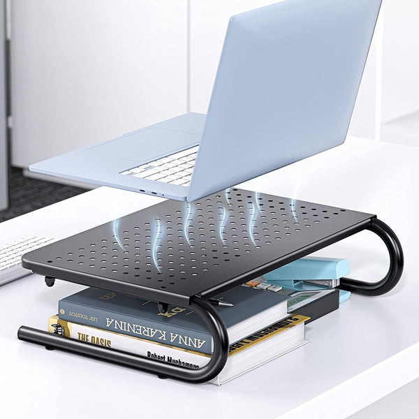 HUANUO Monitor Riser for Desk, Laptop Stand with Vented Steel Shelf, Black Black 1