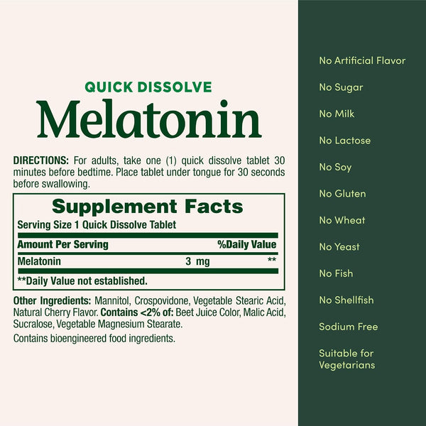 Nature's Bounty Melatonin 3mg Quick Dissolve, 240 Count 240 Count (Pack of 1)