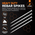 Rebar Stakes - 14 Inch Metal Spikes for Asphalt 1/2 Inch Diameter - 4 Pack Ground Stakes Heavy Duty for Speed Bump, Wheel Stop - Threaded