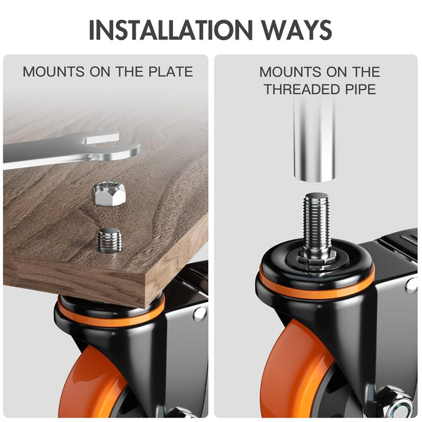 4 Inch Caster Wheels 2000Lbs, Threaded Stem Casters Set of 4 Heavy Duty, 1/2"-13 x 1 (Screw Diameter 1/2", Stem Length 1"), Safety Dual Locking