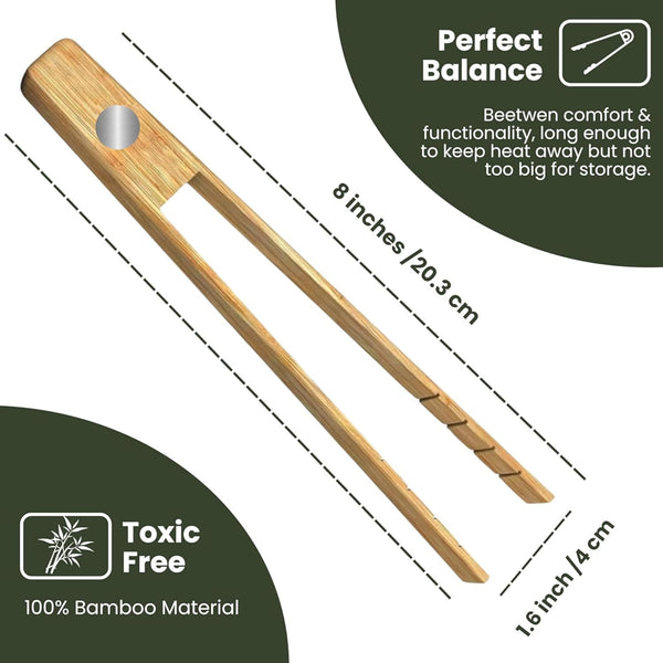 Toaster Tongs With Magnet | Kitchen Utensils For Cooking and Holding Toast Bacon Muffin Bagel Bread | 8 Inch Long Natural Non Toxic Bamboo 1 pc -