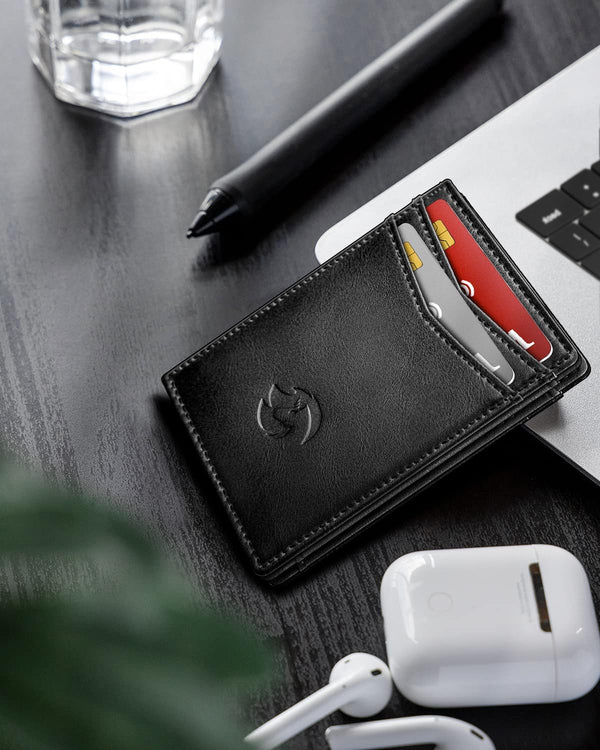Magnetic Closure Slim Wallet for Men with Money Clip Gift Boxed,Genuine Leather Front Pocket Wallet, 3.9"X 2.7", RFID Blocking