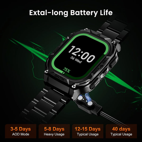 AMAZTIM GPS Smart Watch for Men, 6 Satellite Positioning, Compass, Stainless Steel Body, 50M Waterproof, 480mAh Extra-Large Battery, Answer/Make