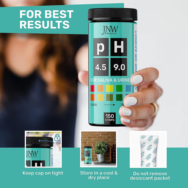 JNW Direct pH Test Strips for Urine and Saliva - 150 Litmus Paper Strips 4.5-9 pH Test Strips