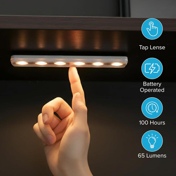 Brilliant Evolution 0.9" Ultra-Thin Wireless Under Cabinet Lights Battery-Operated LED Fixtures - 8.5" L Stick-On Push Lighting - 65 Lumens Warm