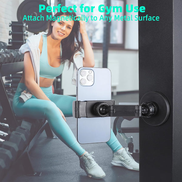 Gym Magnetic Phone Holder Mount Attach to Metal Surface, 360° Rotatable Heavy Duty Magnet Phone Mount for Gym Workout Record, Compatible with