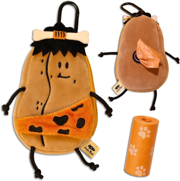 Dog Poop Bag Holder for Leash with Waste Bags and Keychain Clip, Easy Refill, Unscented, Doggy Walking Accessory, 1 Caveman Dispenser and 15 Count