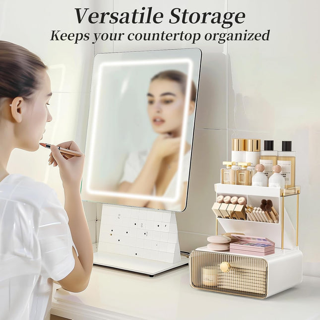 2-Tier Makeup Organizers Countertop,Versatile Bathroom Counter Organizer,Cosmetic Make up Organizers for Vanity,Cute Ski