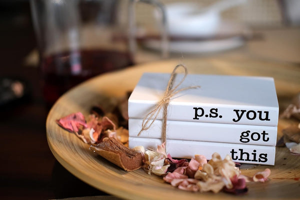 Cute Office Desk Decor, Inspirational Wooden Mini Faux Books for Decoration, Gifts for Women Kids - P.S. You Got This Sign