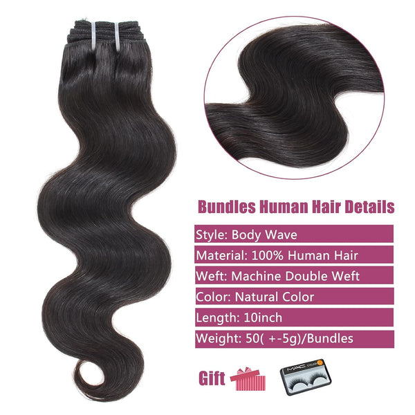 Human Hair Bundles 4 Bundles 10 Inch 12A Body Wave Bundles Human Hair 100% Unprocessed Brazilian Virgin Hair Weave Bundles Human Hair Natural