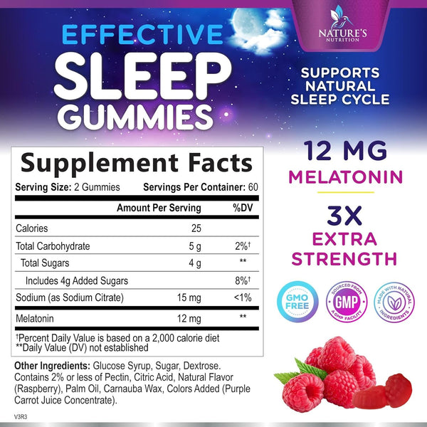 Sleep Gummies with Melatonin - Extra Strength Sleep Gummy, 12 Mg Melatonin, Natural Melatonin Gummy, Occasional Sleep Support Supplement for