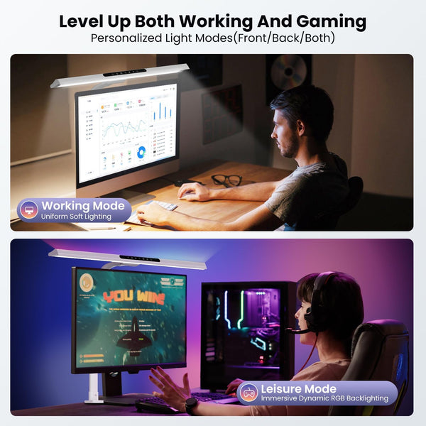 2-in-1 Desk Lamp with RGB Backlight,Architect Desk Lamps for Home Office,24W Tall Desk Lamp with Clamp,60"Timer,25 Lighting Modes,Eye Protection