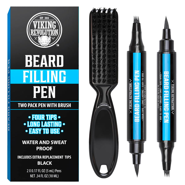 Viking Revolution Beard Pen (2 Pack) - Black Beard Pencil Filler for Men Lapiz para Barba de Hombre - Beard Filler for Men Waterproof Beard