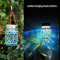 Solar Mosaic Glass Solar Hanging Lantern, Waterproof Outdoor Garden Light | Handcrafted blue mosaic solar hanging lantern projects beautiful