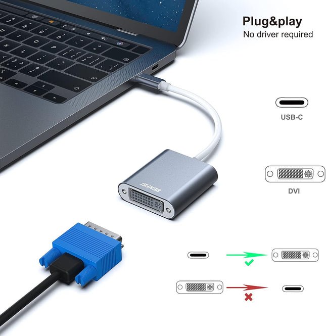 BENFEI USB C to DVI Adapter, Type-C to DVI Adapter [Thunderbolt 3/4 Compatible] with Iphone 15 Pro/Max, Macbook Pro/Air 